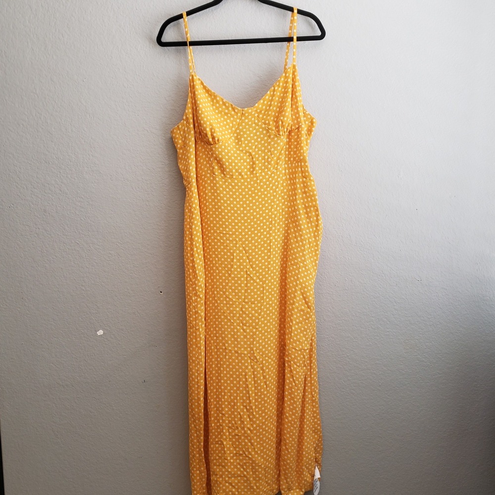 ASOS Design Mustard Yellow Polka Dot Cami Midi Dress US 14 Sweetheart Neck